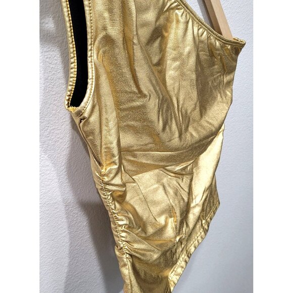 Shein One-Shoulder Gold Metallic with Ruched Sides Tank Top Size M - Picture 3 of 10